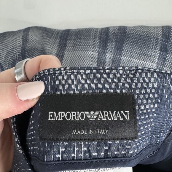 Emporio Armani Skirt Womens IT 44 Blue Plaid A-Line Metallic Linen Blend Holiday - Picture 8 of 16